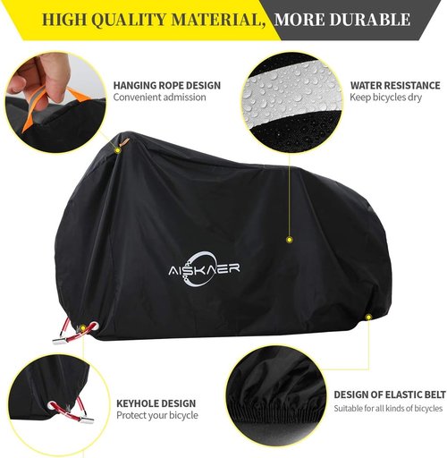 Aiskaer Bike Cover - Waterproof Heavy Duty Protection for 2-3 Bikes | Black Polyester