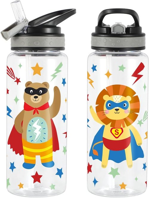 Home Tune 23oz Kids Water Bottle - BPA Free, Leak Proof Flip Straw, Easy Clean | Flash Bear Design