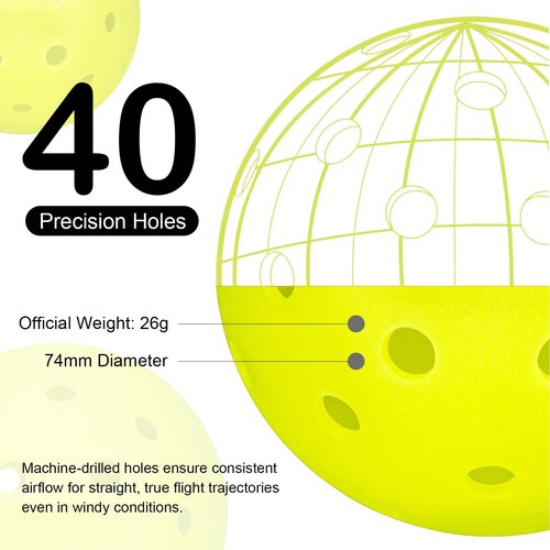 cyclotron P-40 Outdoor Pickleball Balls - USAPA Approved 40-Hole Pickleballs for Tournament Play - Seamless HDPE Rotational Molding for Wind Resistance & Durability(6-Pack)