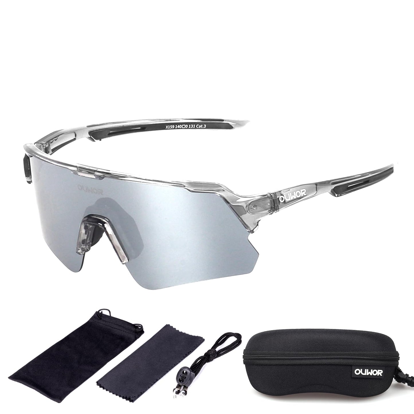OUWOR Polarized Cycling Glasses for Men Women Youth, UV400 Mountain Bike Sunglasses for Bicycle Mtb Running Fishing Baseball Hiking (Translucent & Gray)