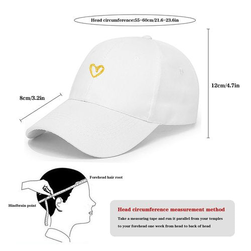 Malaxlx Love Heart White Baseball Cap for Women Adjustable Outdoor Sun Protection Sports Hat Valentine's Day Plain Cap