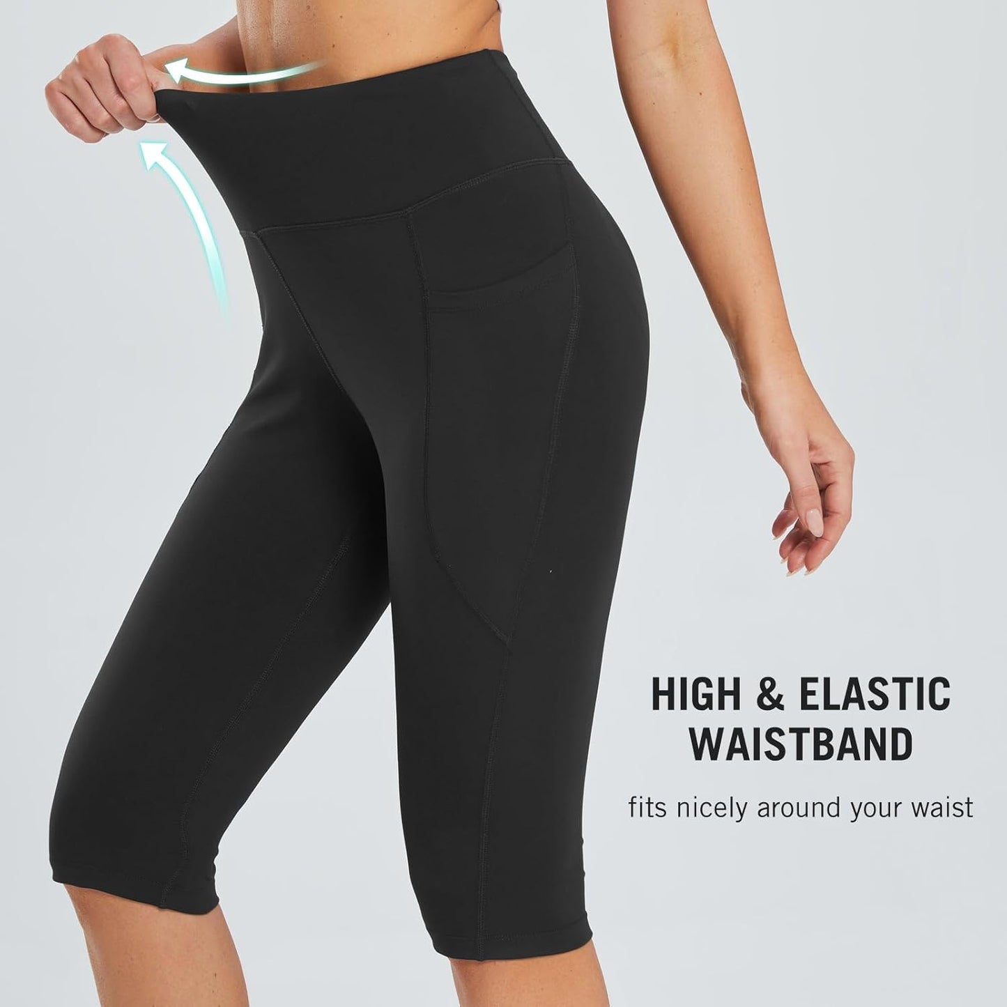 Baleaf Women's Capri Leggings - High Waisted Knee Length with Pockets for Yoga & Workout