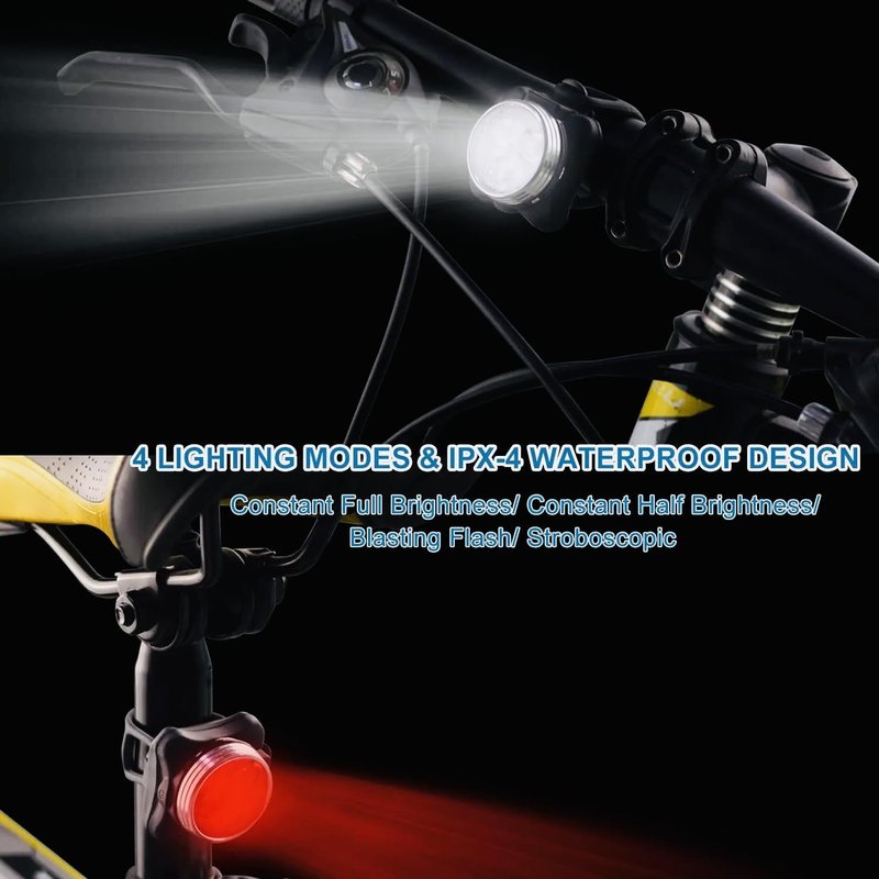 USB Rechargeable Bike Light Set, LED Front Headlight & Rear Tail Light, Waterproof Bicycle Light, 4 Modes, Silicone & Plastic, Bright LED, Outdoor Bike Lighting, Rechargeable Bicycle Light Set (1)