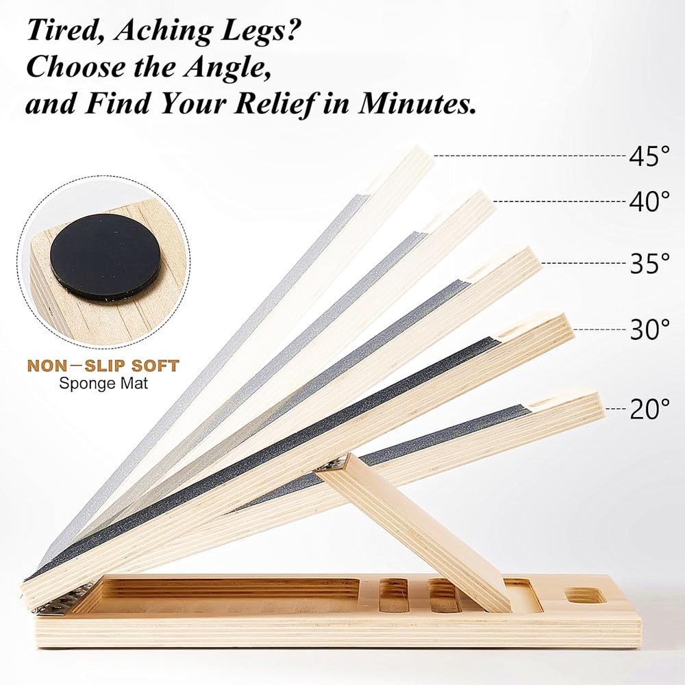 Kvittra Adjustable Wooden Slant Board for Calf Stretching, Incline Exercise Stretcher for Ankle, Heel, Knees & Leg Mobility – Portable Wedge Equipment for Squats
