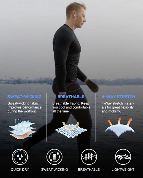 ATTIQOZI 4,5,6 Pack Men's Compression Shirts Long Sleeve Rash Guard Workout Undershirt Base Layer Athletic Shirt Black(5pack) L