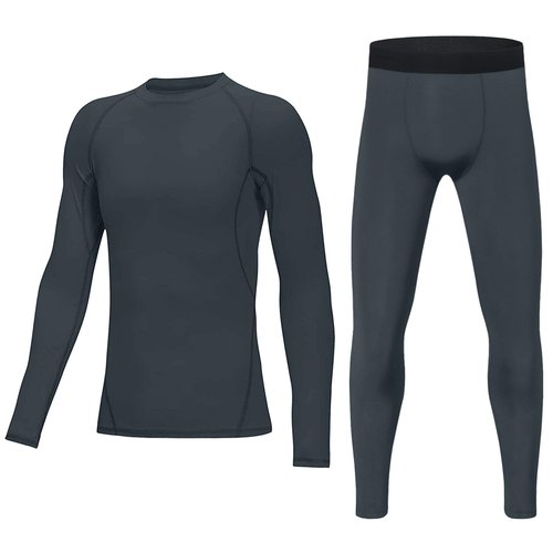 HovSiyla Youth Boys' Compression Leggings Athletic Shirt Tights Top Base Layer Set Sports Youth for Kids Grey M