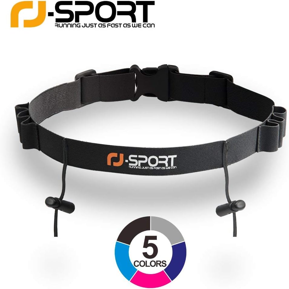 RJ-Sport Race Number Belt - Triathlon Bib Holder with 6 Gel Loops for Running & Cycling