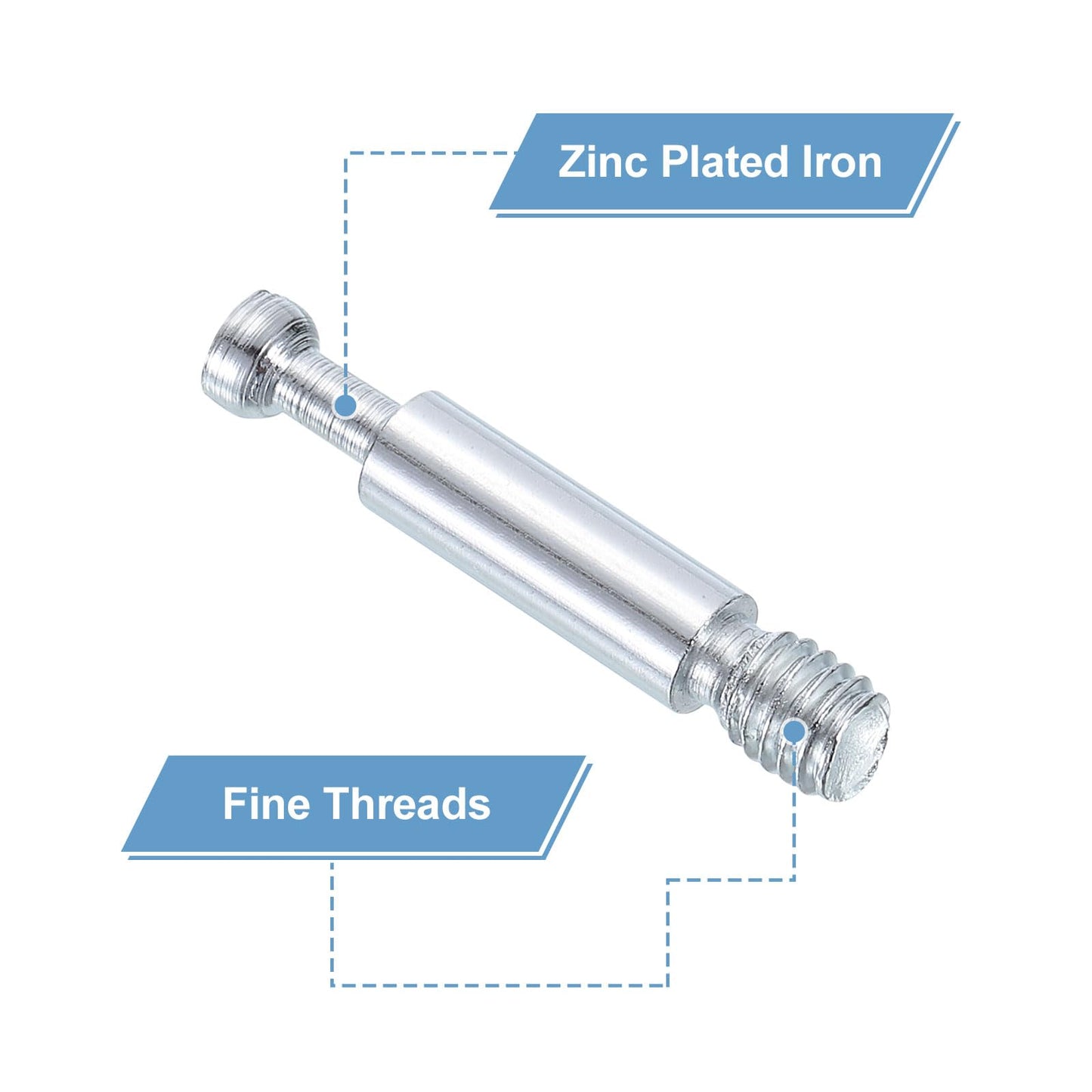 uxcell 45Pcs 35mm Furniture Connecting Fittings, Thread Bolts Dowels Screws, Metal Dowel Fitting Fasteners for Cabinet Drawer and Wardrobe Furniture, Silver