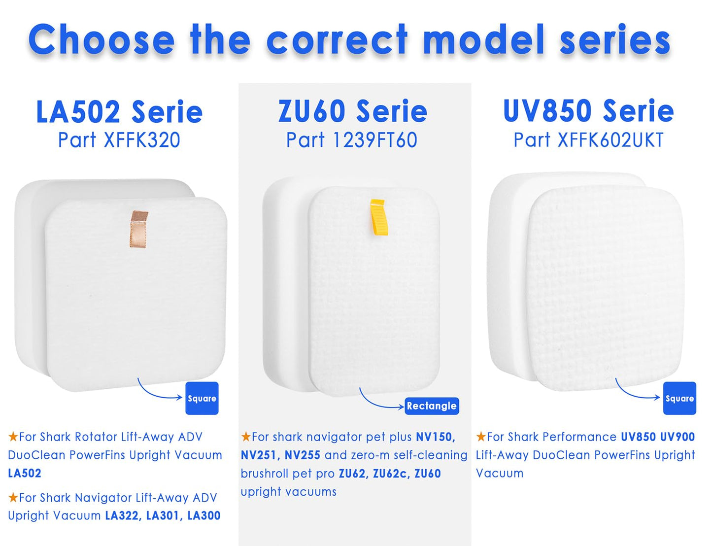 3Pack UV850 Foam & Felt Filters Replacement for Shark Performance Lift Away UV850 UV900 DuoClean Upright Vacuum Cleaner, Compare to Part # XFFK602UKT