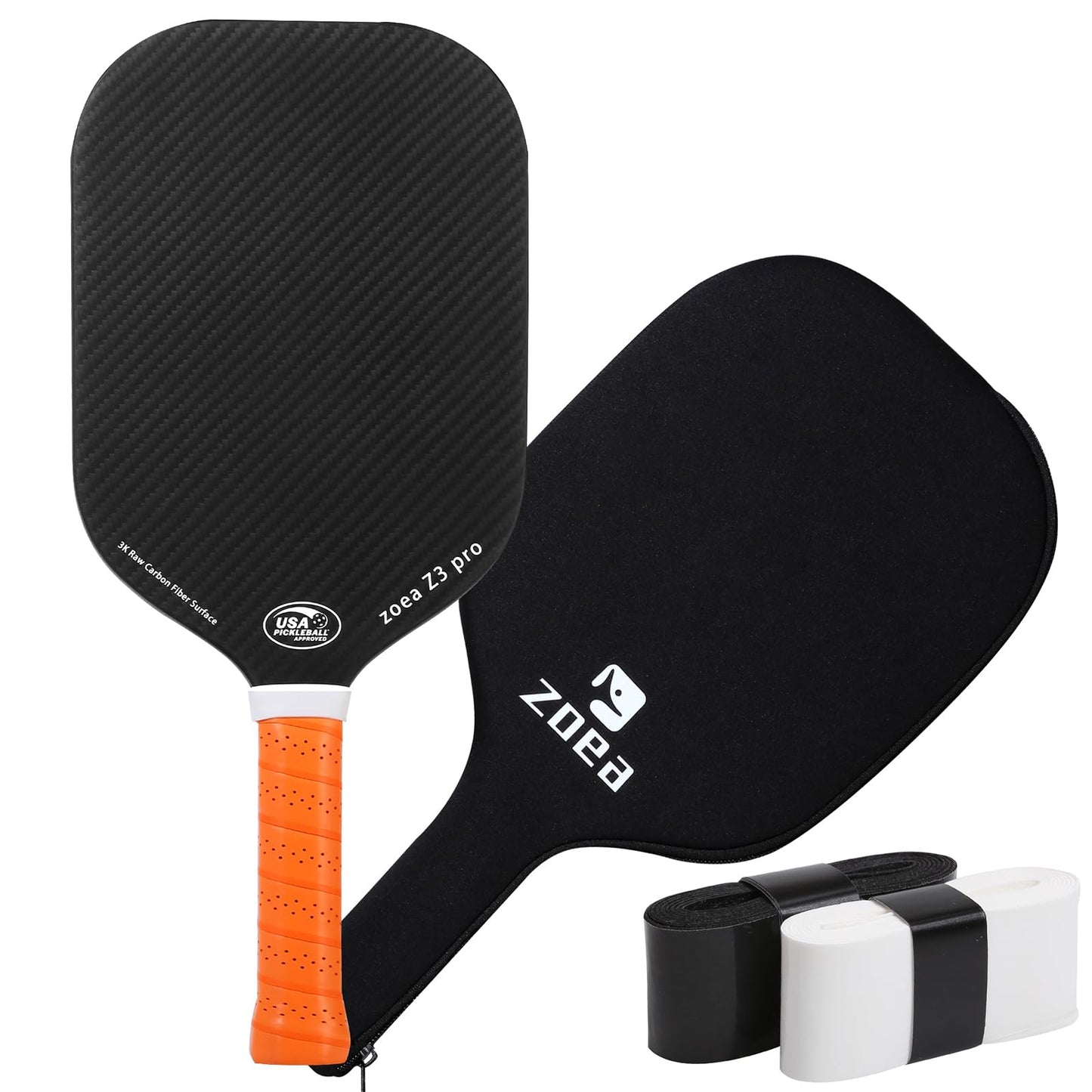 ZOEA Pickleball Paddle, USA Pickleball Approved, 16MM Polypropylene Honeycomb Core, Edgeless Style 3K Raw Carbon Fiber Surface + Carbon Abrasion Surface, Ideal for Novice and Professional Players 1PC