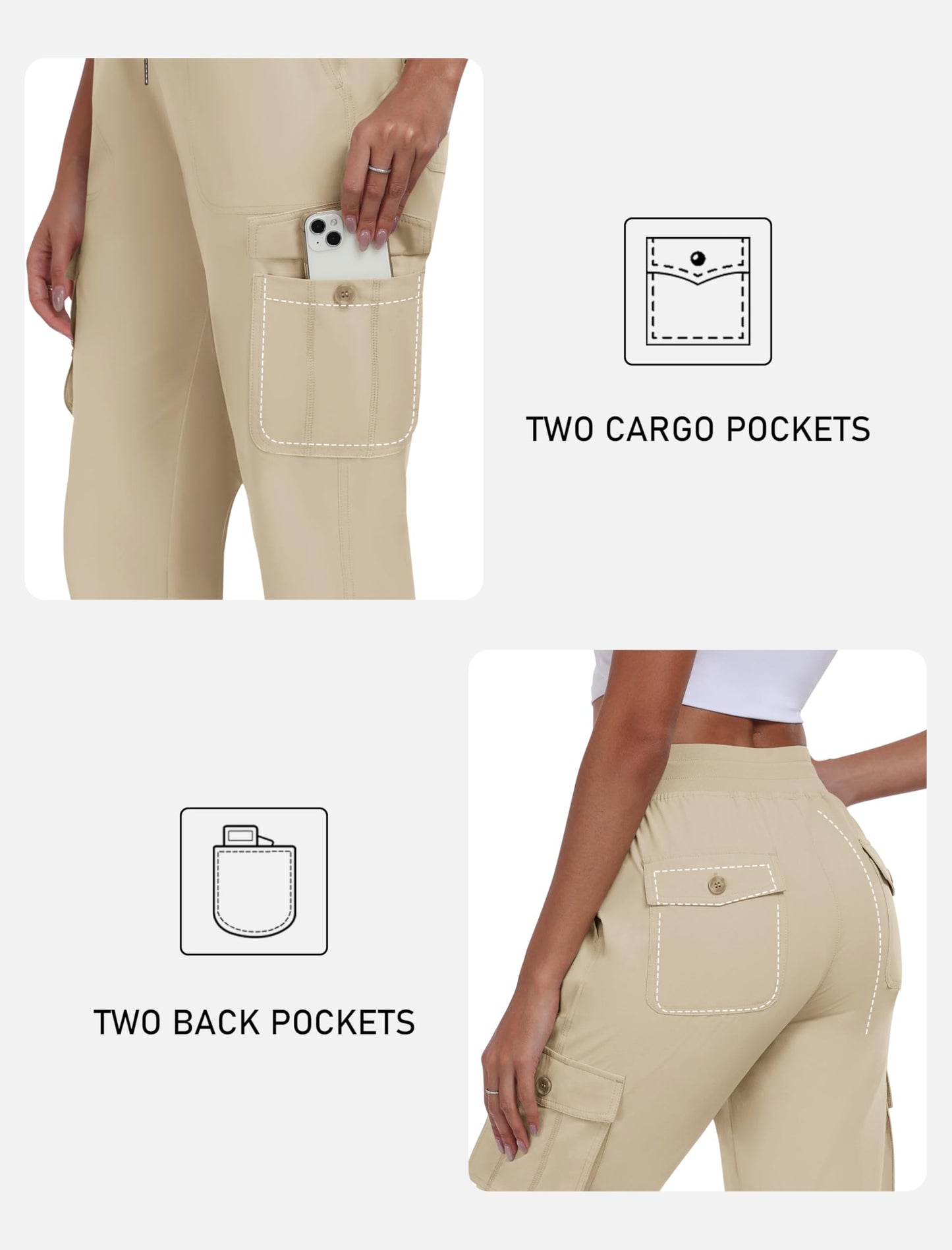 MoFiz Womens Capris with Pockets Loose Fit Casual Capri Pants Lightweight Ladies Cargo Pants for Hiking Khaki XL