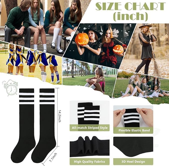 Knee High Socks for Women - Striped Athletic Tube Socks - One Size American Stars