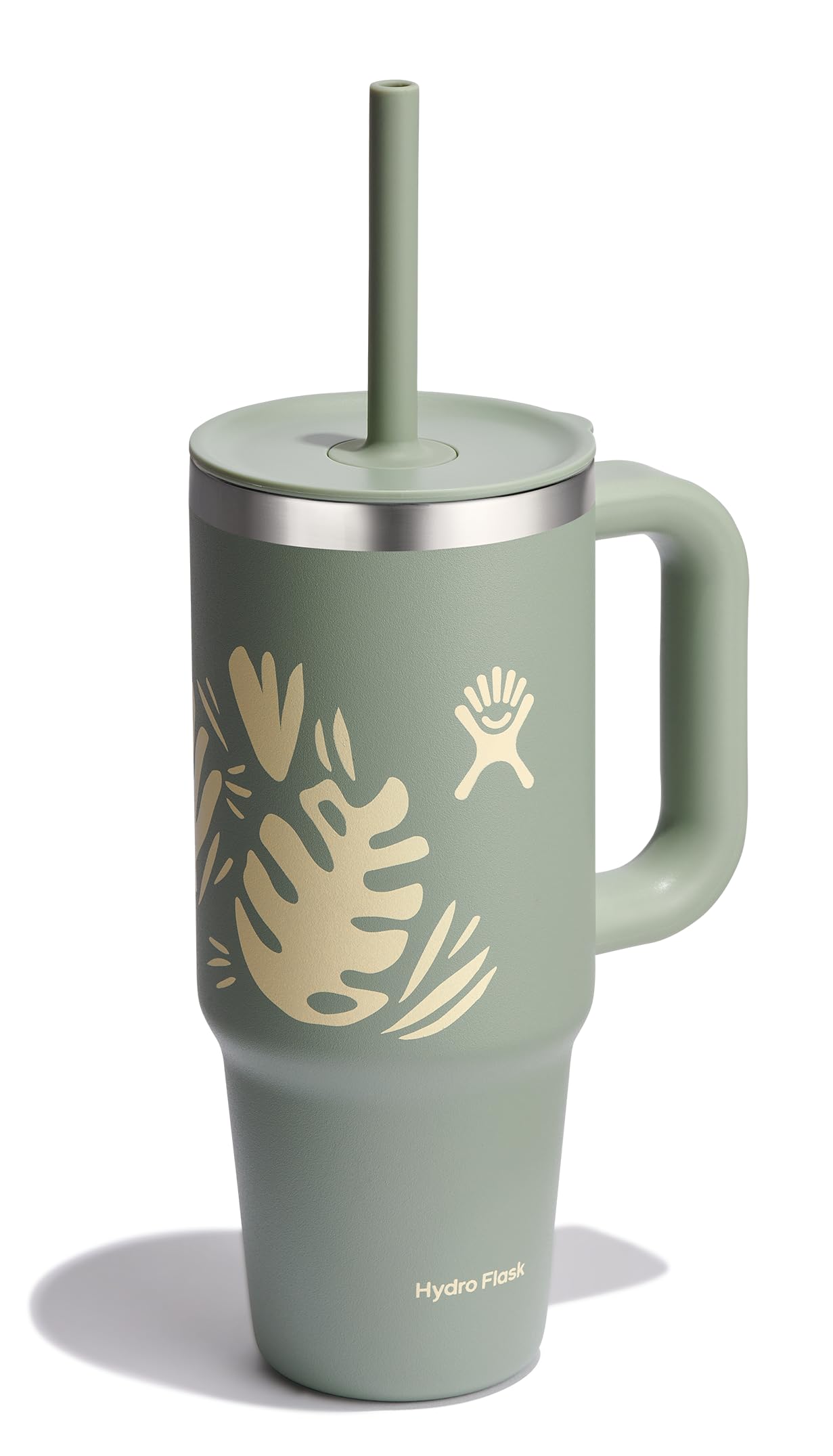 Hydro Flask 24 Oz Travel Tumbler with Handle, Lid and Straw - Insulated Stainless Steel in 24 Oz Botanical Bliss Green