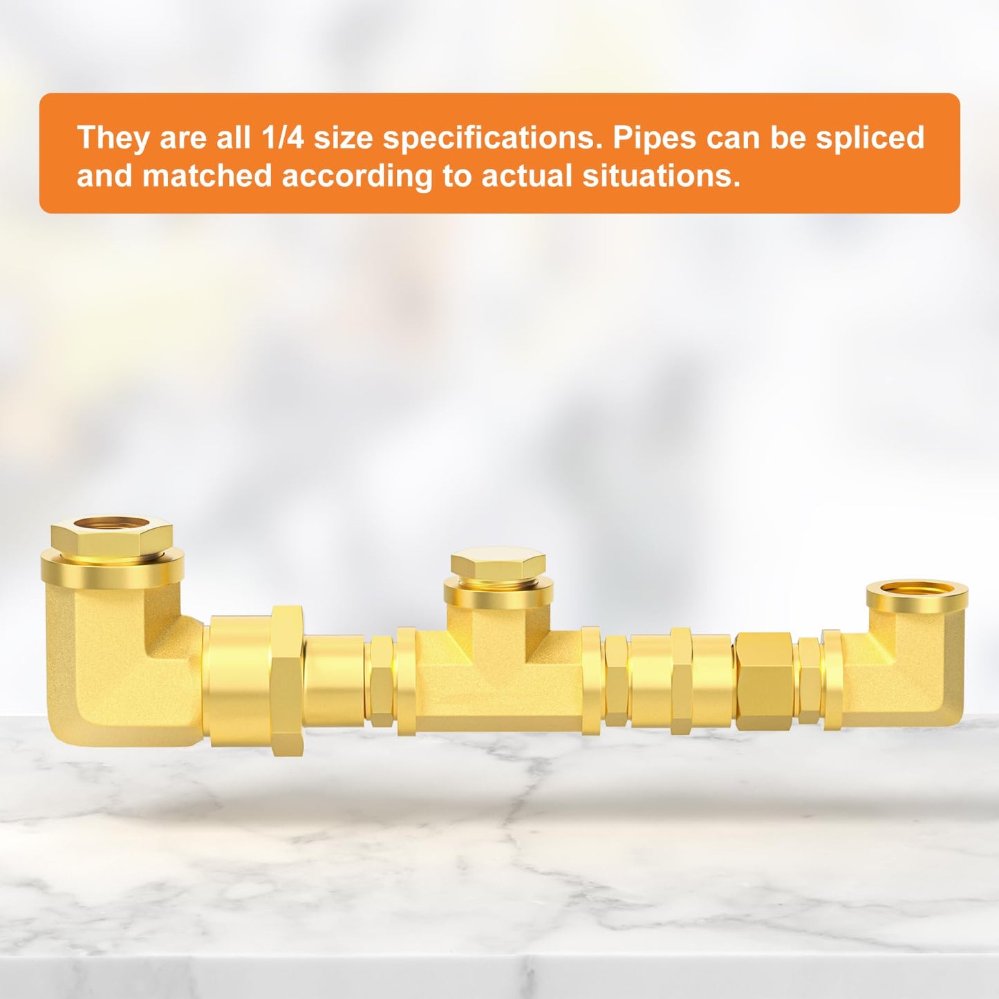 GASHER 104Pcs Brass Pipe Fittings Assortment Kit, Reducing Adapter, Hex Nipple, Female Coupling, Reducing Coupling, 90 Degree Barstock Street Elbow, Hex Bushing, Hex Head Plug and Tee Pipe Fitting