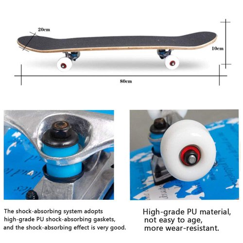 Sumeber Standard Skateboards for Beginners Kids Boys Girls Youths Adults Starter-Complete Skate Boards 31''x 8'' Maple Wood Skateboard (All Black)