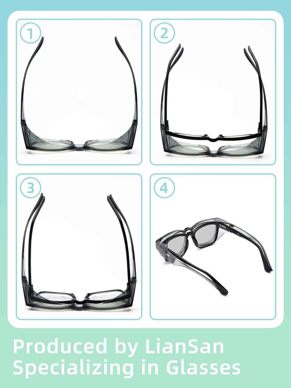 LianSan Photochromic Safety Glasses Over Eyeglasses for Men&Women - Fit Over Glasses with UV400&Scratch Resistant Lenses ANSI Z87(Grey,Light Grey Lens)