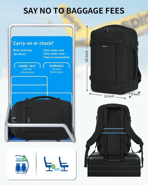 ECOHUB Travel Backpack - 15.6 Inch Laptop Bag with USB Charging & Anti-Theft Pockets | 30L, Black