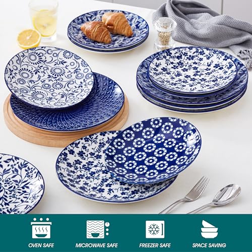 Vancesso Selene Blue Dinner Plates Set of 6, 10.25" Porcelain Vintage