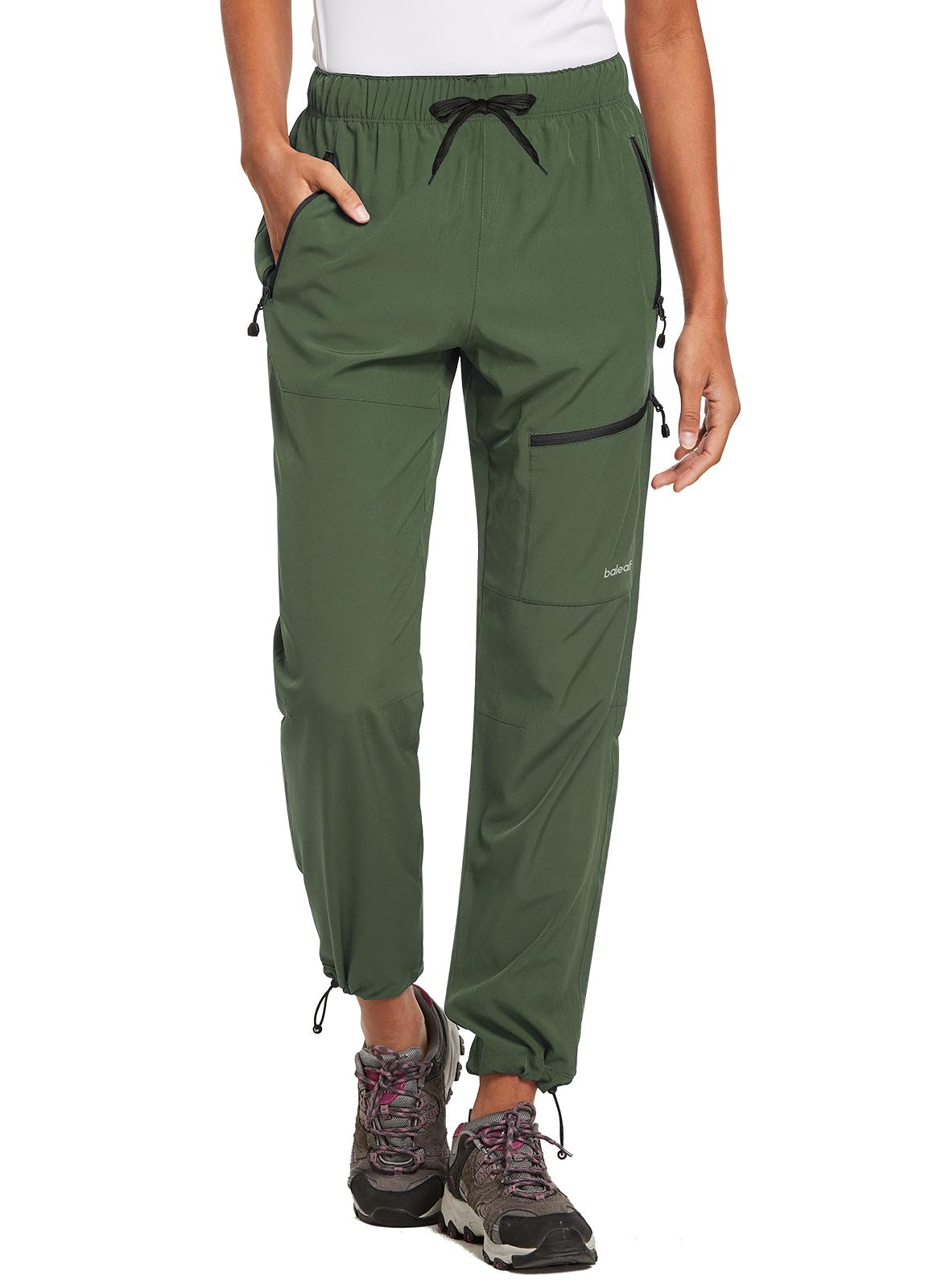 baleaf Women's Hiking Pants Quick Dry Lightweight Water Resistant Stretch Cargo Pants with Zipper Pockets Travel Camping 29''-Army Green XL