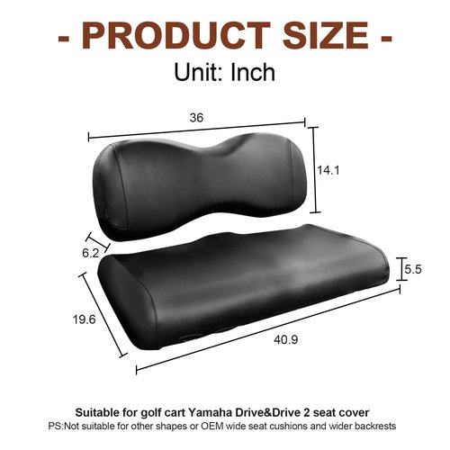 NOKINS Golf Cart Seat Covers Leather Front Seat Cover Fit Yamaha Drive&Drive 2,Smooth and Simple Style,No Stapler,Golf Cart Vinyl Waterproof Replacement Seat Cover, Black