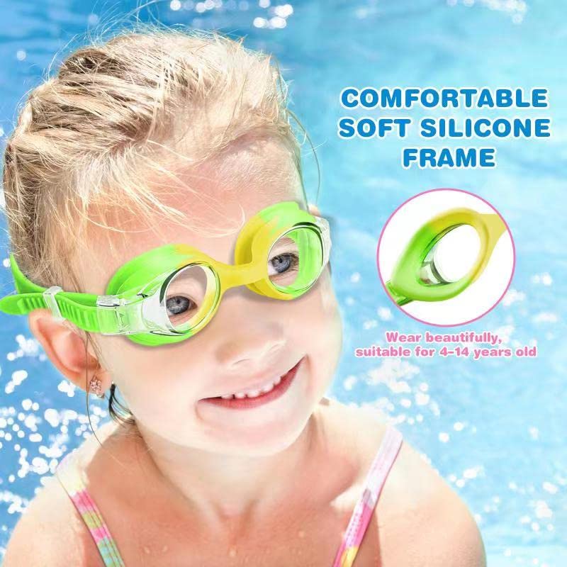 Multicolor Kids Swim Goggles Anti-Fog Leakproof Comfort Fit 4-14 Boys Girls - Pack of 4
