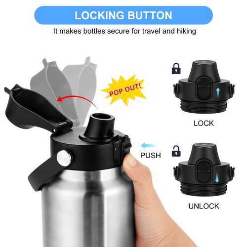 EIPOSAU Spout Lid for YETI Rambler Bottle, BPA Free, Ideal Chug Cap for YETI, Fits 18 26 36 64 oz Bottles, Replacement Lids with Push Button & Lock, Black