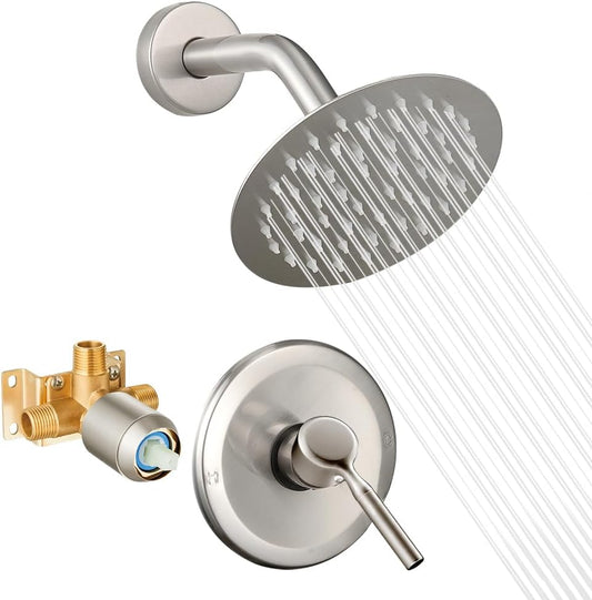 High Pressure 6-Inch Rain Shower Head & Faucet Set with Valve - Modern Bathroom Fixtures