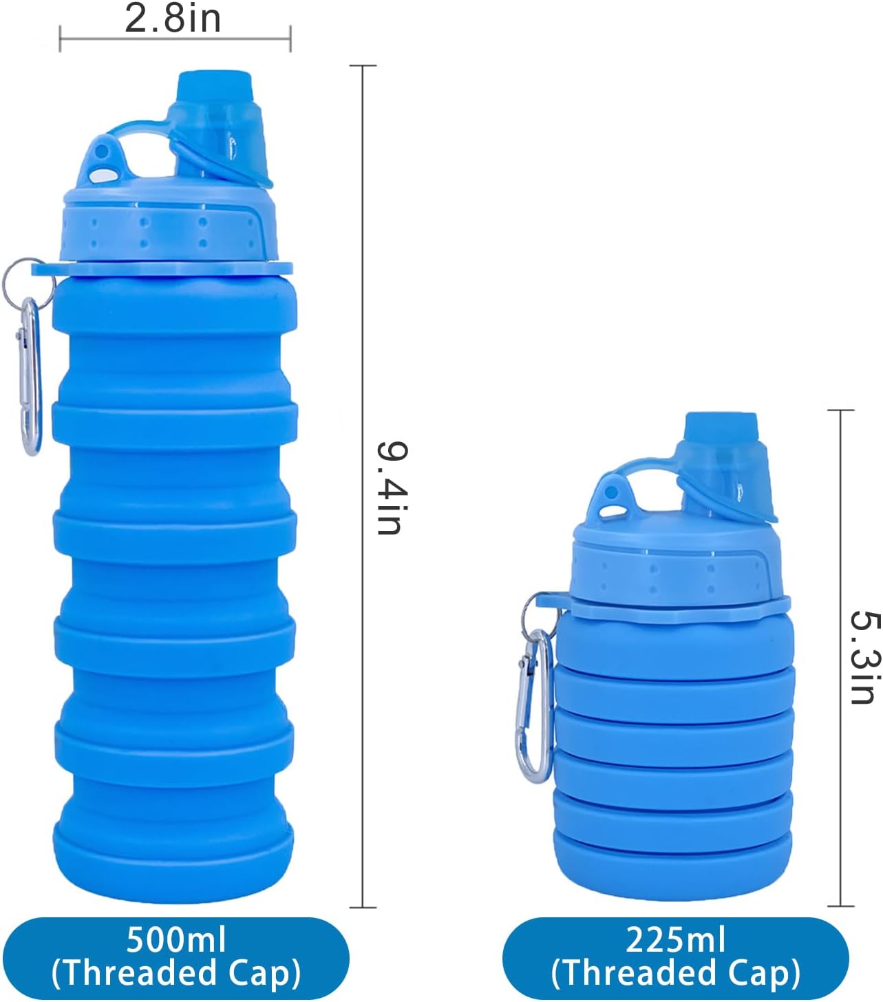 Skiennix Collapsible Water Bottle - Portable & Reusable 500ml Silicone Design with Mountaineering Buckle