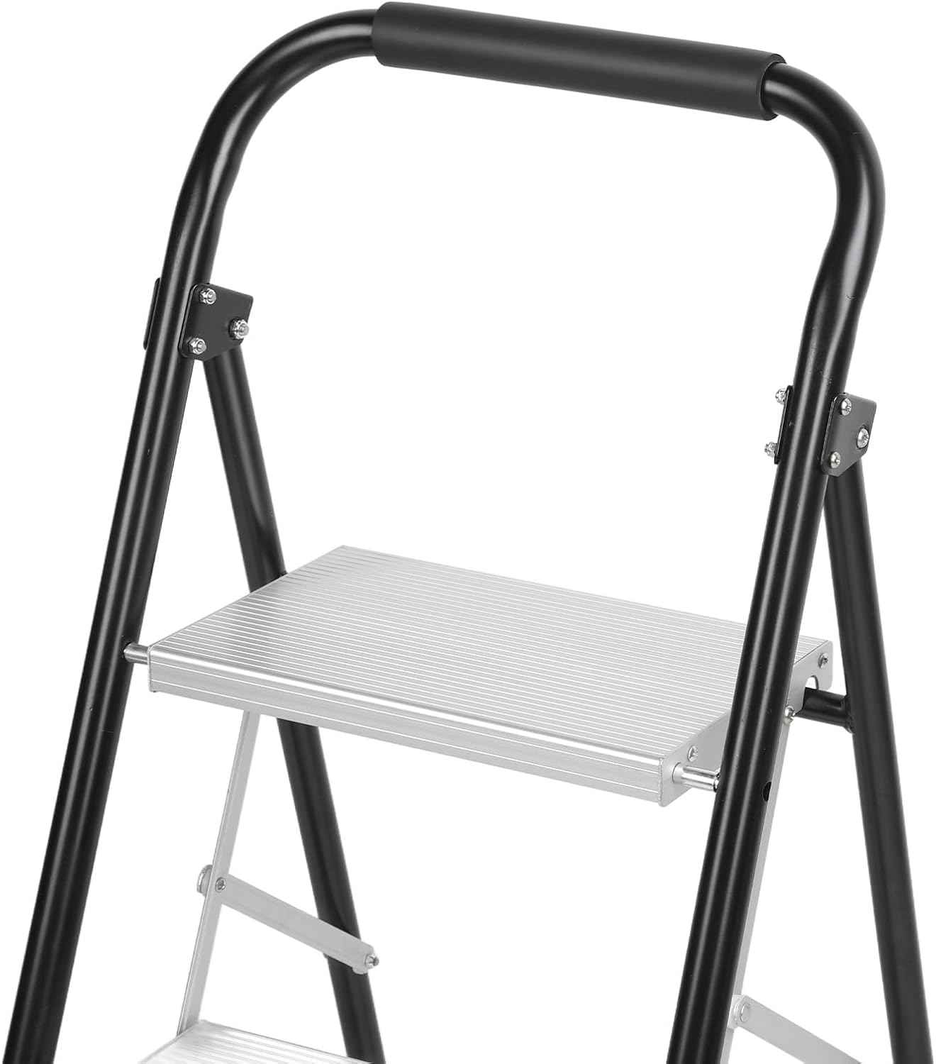 3-Step Folding Ladder Aluminum Alloy Non-Slip Steps Space Saving Stool Cart 150kg Capacity for Home Garage Kitchen