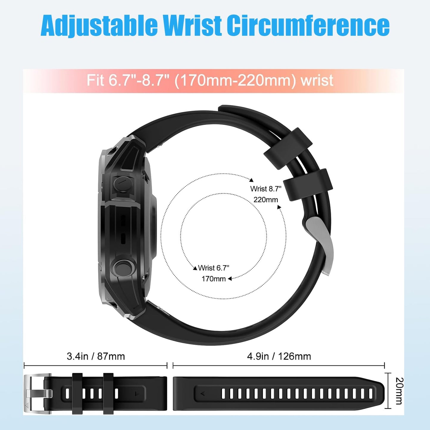 Waterproof Bands Compatible with Garmin Fenix 5S / Fenix 6S / Fenix 7S Watch Band, 20mm Classic Soft Sports Replacement Wristband for Fenix 7S Pro/Fenix 6S Pro/Fenix 5S Plus (Black)