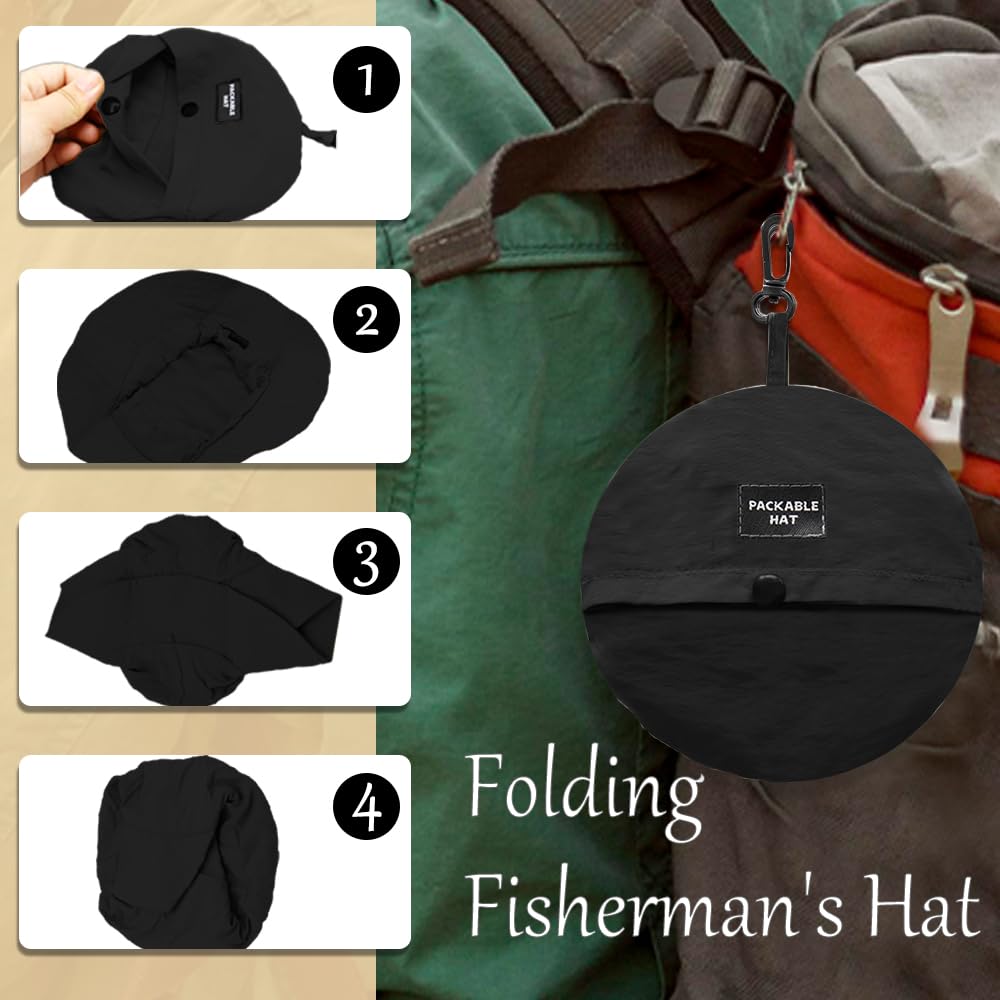 Foldable Bucket Hat for Men Women - Quick Dry Wide Brim Sun Hat with UPF 50+ UV Protection, Packable Breathable Cap for Travel, Hiking, Fishing & Beach（Grey）