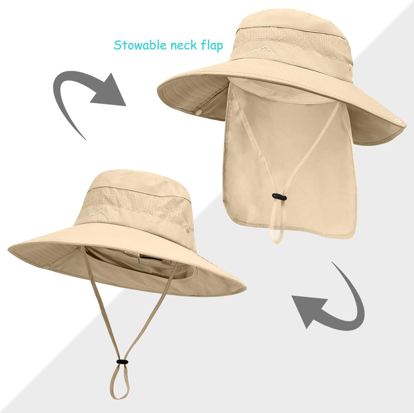 Skiennix Safari Hat - UPF50+ Protection Wide Brim Fishing Hat with Neck Flap | Ideal for Beach & Hiking