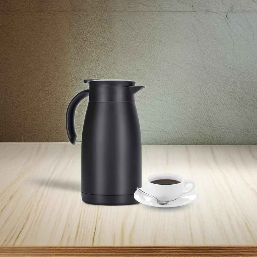 Olerd 34 Oz Thermal Coffee Carafe, Stainless Steel Insulated Vacuum Coffee Carafes For Keeping Hot, 1 Liter Tea, Water, and Coffee Beverage Dispenser(Black)