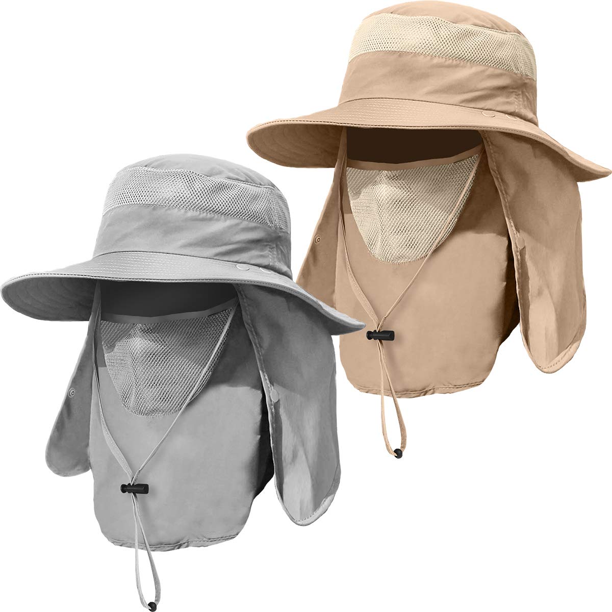 ZEXIAN 2 Pieces Men's Wide Brim Fishing Hat Outdoor UPF 50+ Sun Protection Removable Face and Neck Flap…