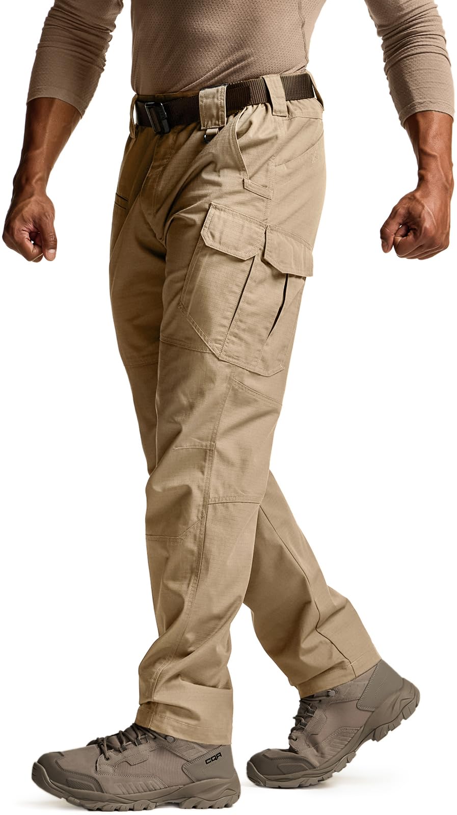 CQR Men's Tactical Pants, Water Resistant Ripstop Cargo Pants, Lightweight EDC Work Hiking Pants, Outdoor Apparel, Raider Mag Pocket Khaki, 34W x 32L