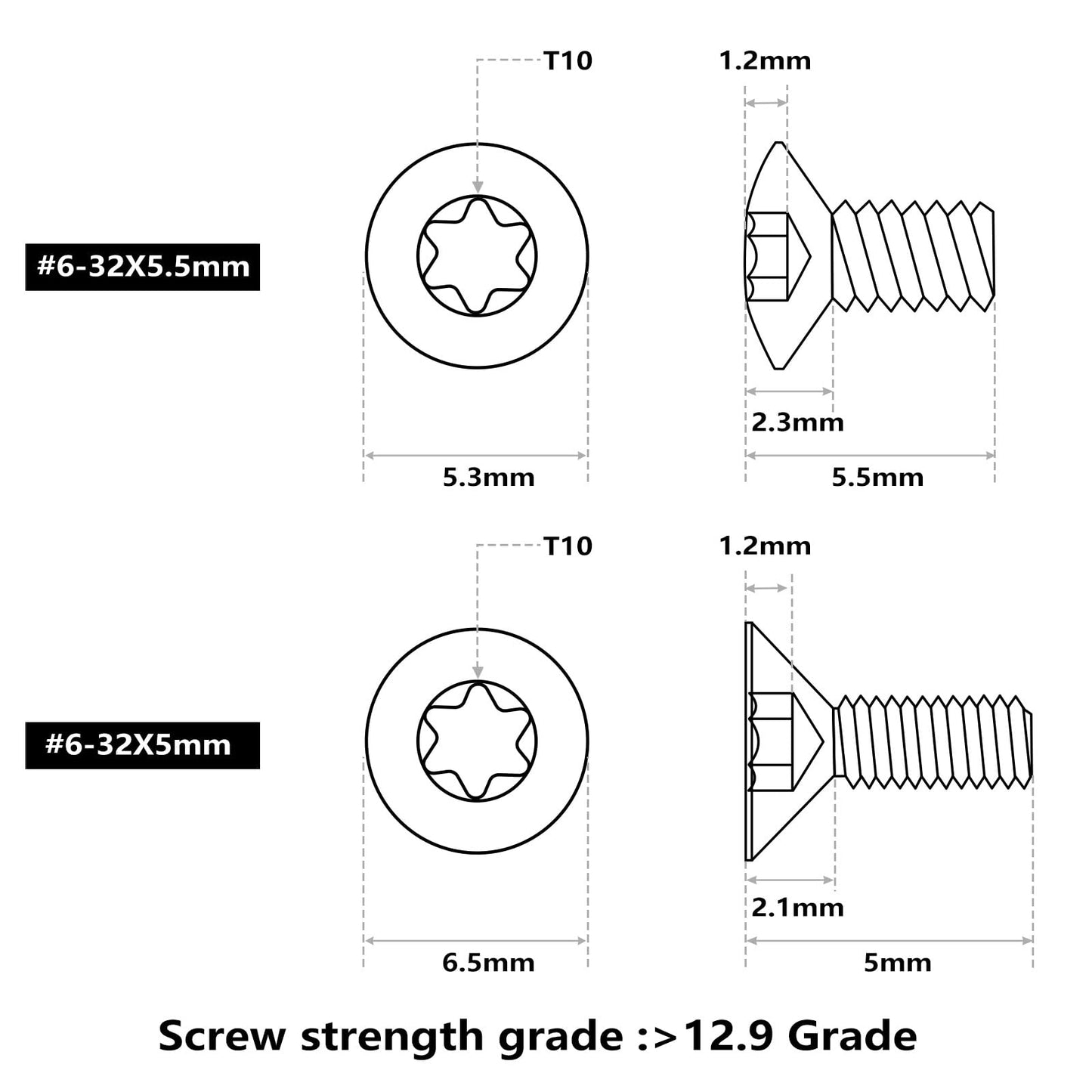 ohhunt 60 Pcs 6-32x5.5mm/5mm/8.55mm/9.5mm/10.8mm/12.3mm Alloy Steel Flat Head Screw for Red Dot Sight