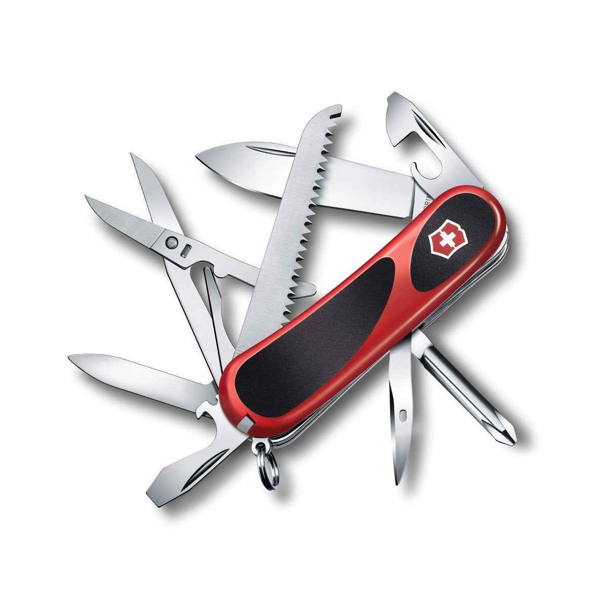 Victorinox Evolution 18 Grip Swiss Army Knife, 15 Functions, Swiss Made Pocket Knife with Large Blade, Screwdriver and Wood Saw - Red/Black