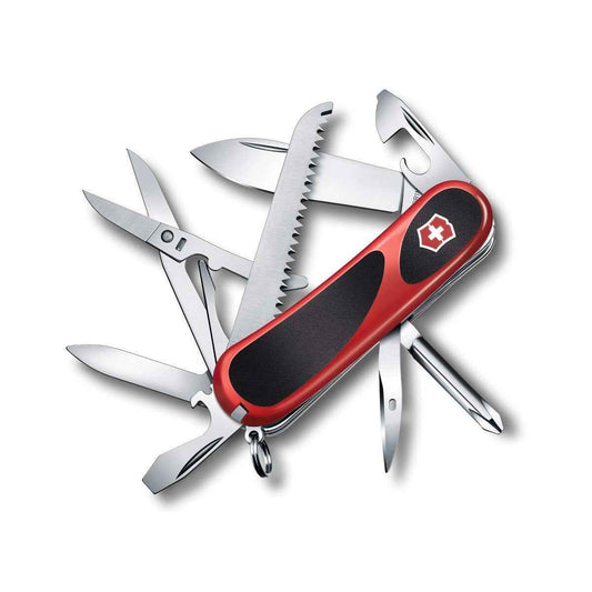 Victorinox Evolution 18 Grip Swiss Army Knife, 15 Functions, Swiss Made Pocket Knife with Large Blade, Screwdriver and Wood Saw - Red/Black