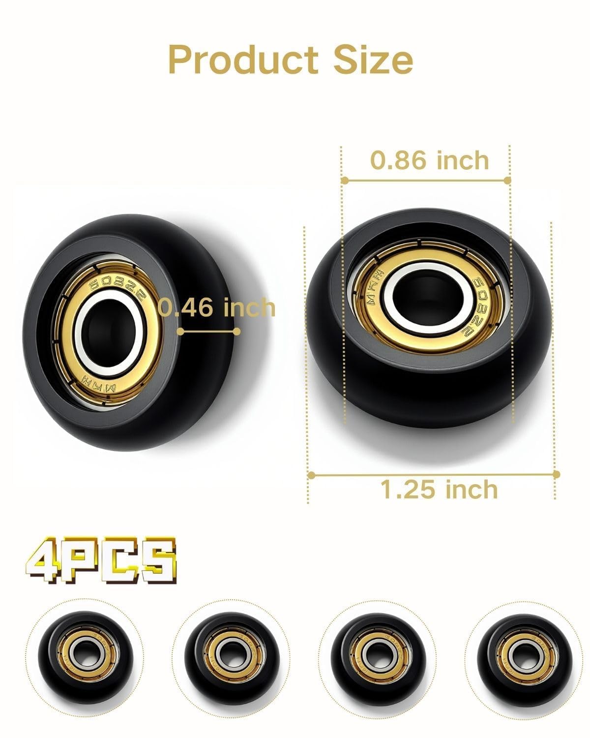 4Pcs Roller Wheel Kit Compatible with Aero Pilates Reformer, 1.26" Smooth Quiet Glide Wheels with Bearings, Full Kit with L-Wrench Adjustable Wrench & Gloves