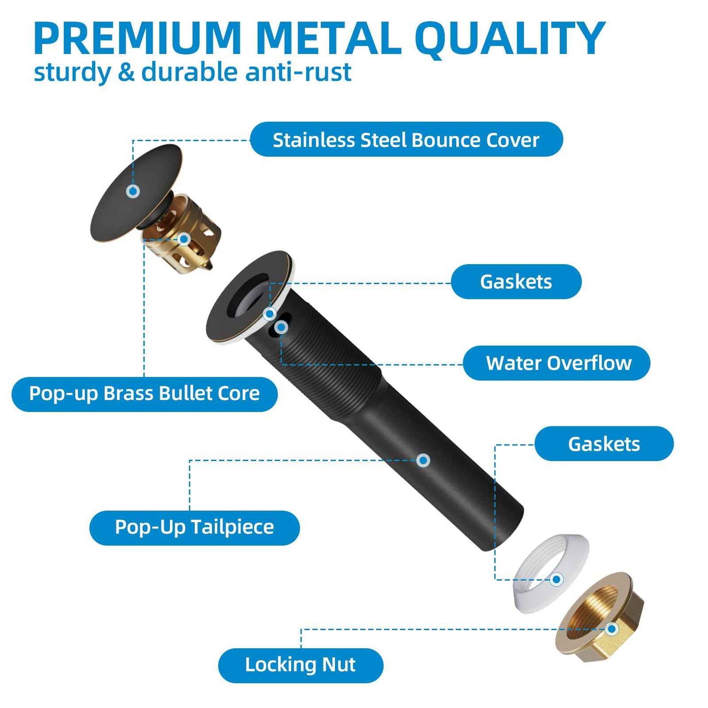 Yodel Faucet Bathroom Sink Drain with Overflow, Pop Up Drain for Bathroom Sink with Anti-Clogging Hair Catcher Basket,Oil Rubbed Bronze