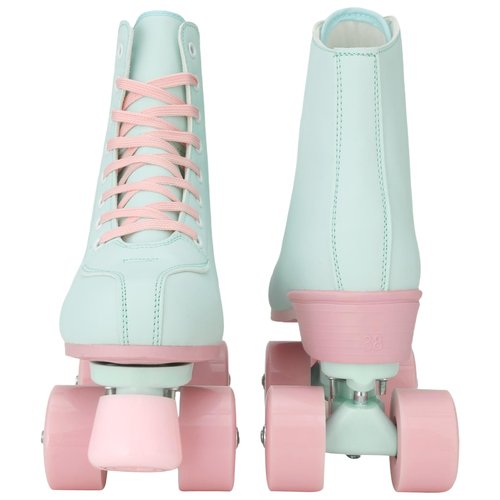 XUDREZ Roller Skates for Girls and Women, Light Green PU Leather Indoor Outdoor Roller Skates with Pink Light Up Wheels for Youth Kids Girls Ages 6-12 (33-Youth 2)