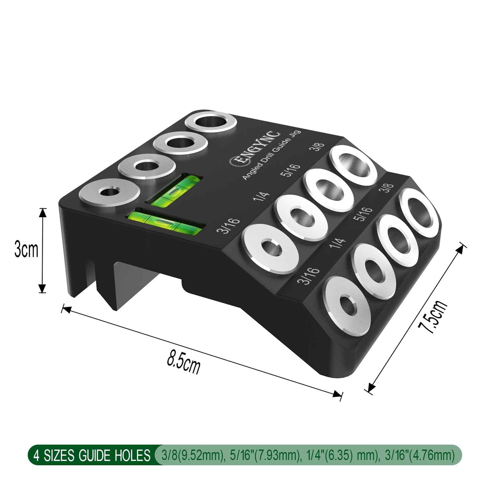 ENGYNC 30 45 90 Degree Angled Drill Guide Jig with 2 Torpedo Level, 4 Sizes Portable Drilling Hole Guide Jig for Straight and Angle Stairs Handrail, Cable Railing, Deck, Wood Post Level Design
