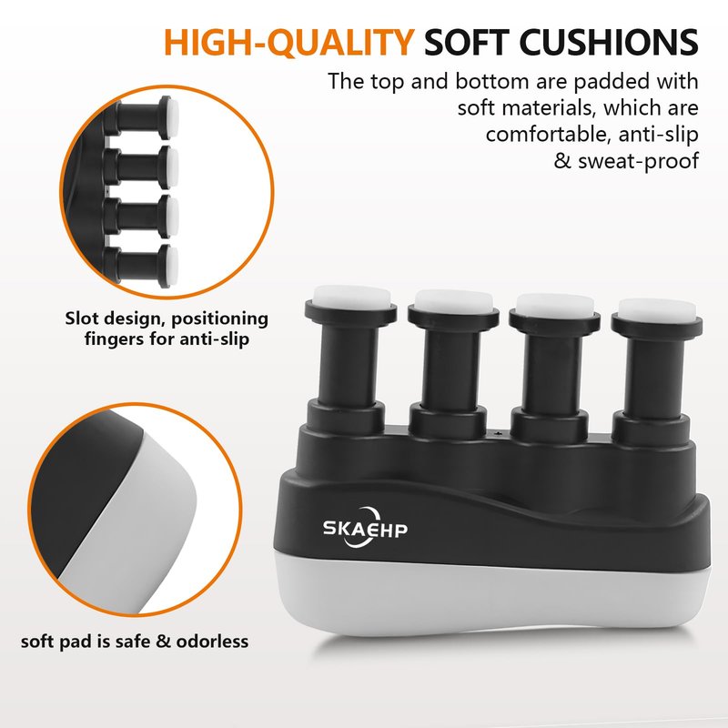 Hand Exerciser - Improves flexibility and strength in fingers, hands, and forearms - Adjustable tension for each finger - Simulated guitar strings help develop calluses - Comfortable workout (Black and White)