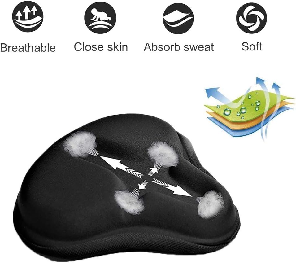 Skiennix Gel Bike Seat Cushion Cover - Comfortable & Breathable for Cruiser & Stationary Bikes | Large Size
