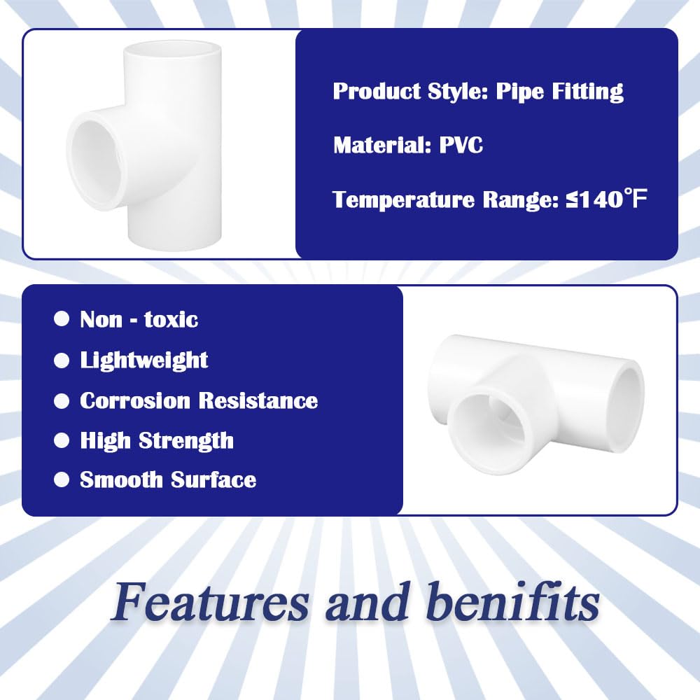 HayEastdor 5PCS 1 Inch Tee PVC Fittings Adapter Pipe Fitting Connectors Socket x Socket for Sprinkler, Drip Irrigation System, Pipes Extension HE064-1