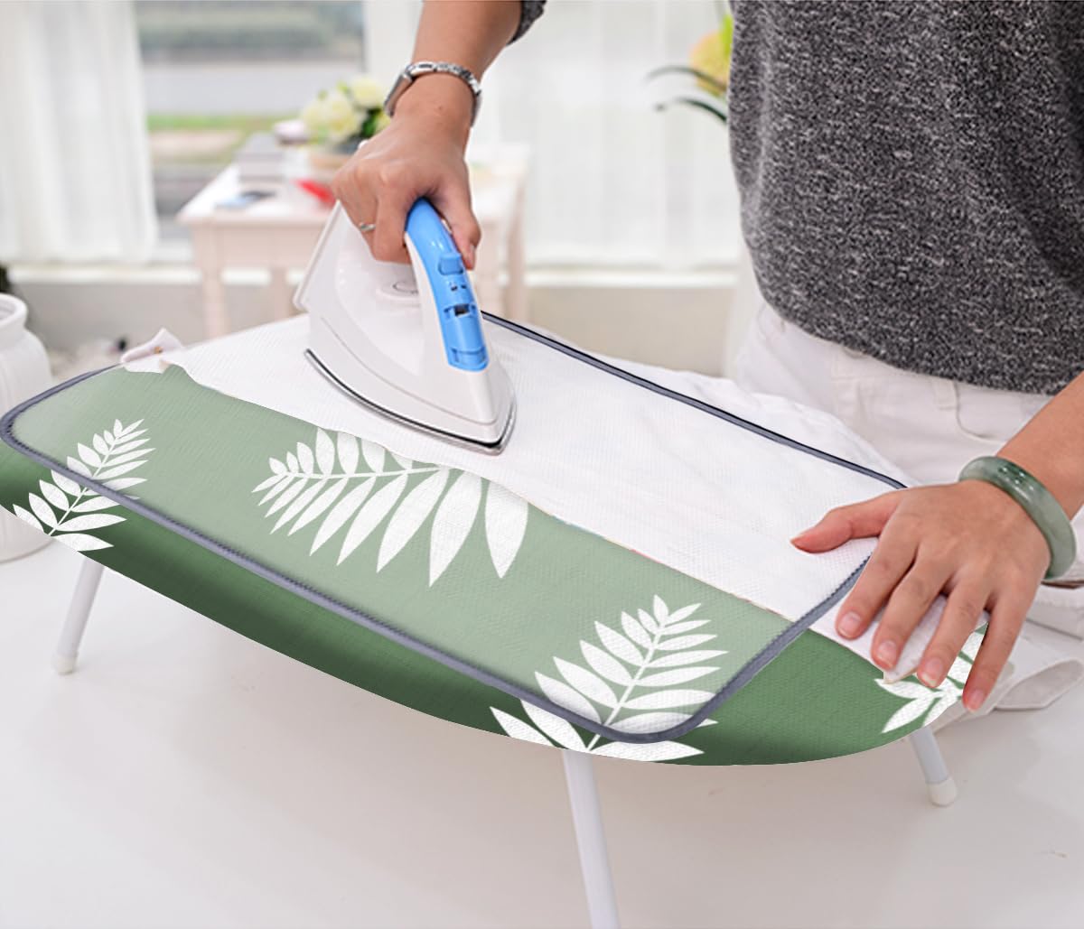 SheeChung 12.5"x32" Small Ironing Board Cover and Pad,Fits Mini Table Top Ironing Board,Extra Thick Padding,Elastic Cord&Fasteners,Heat Resistance(Ironing Board Not Included)