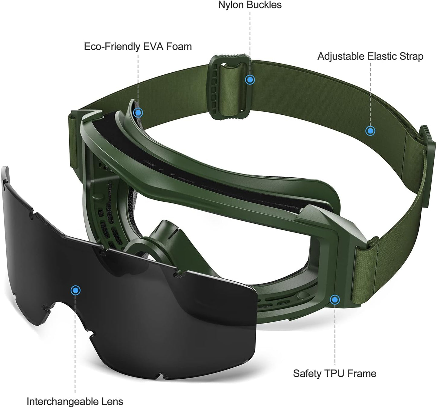 Xaegistac Tactical Airsoft Goggles - Anti-Fog Military Safety Glasses for Shooting & Hunting