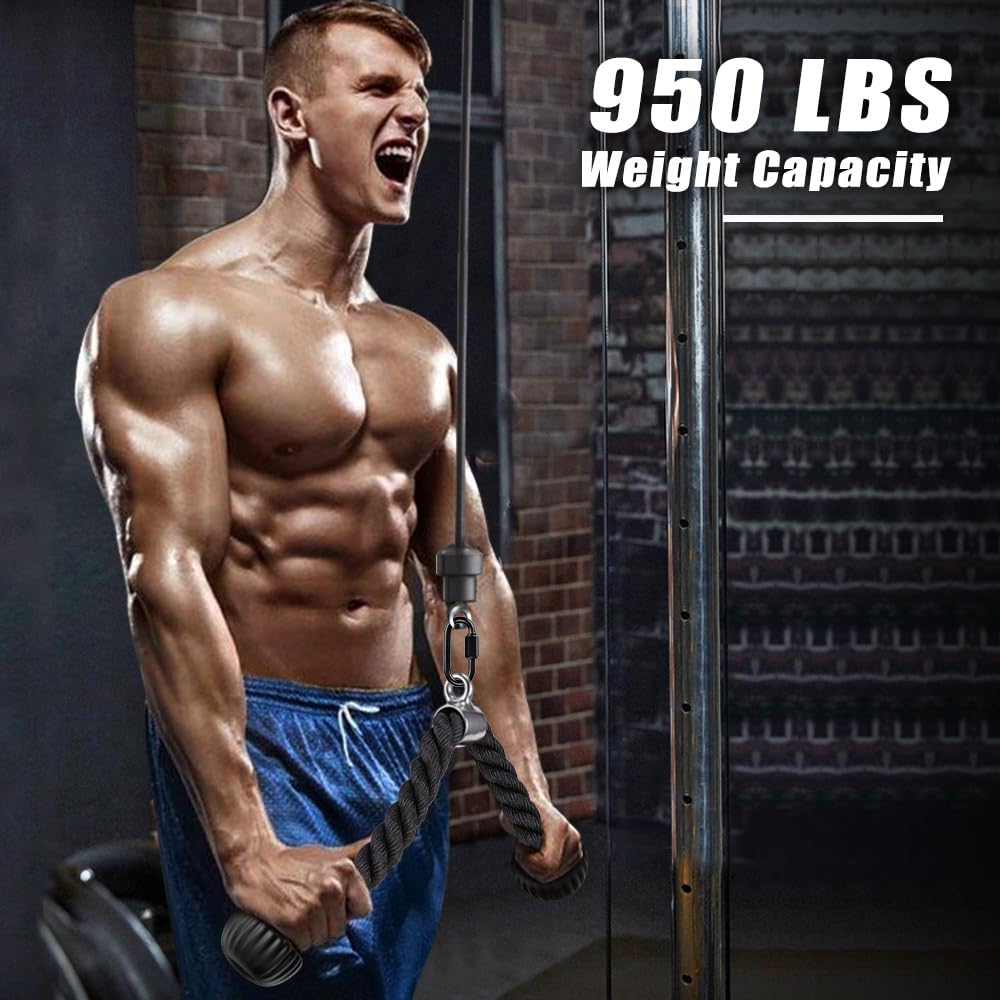 Kipika Set of 2 Tricep Rope, 28 & 36 Inch, Cable Machine Attachments Pulley System Gym Pull Down Rope, Heavy Duty Nylon Rope with Soft Rubber Ends, Black