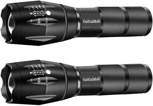 GaiGaiMall Military Grade High Lumen Flashlight Tactical LED Torch Flash Light Zoomable with 5 Light Modes，2-Pack