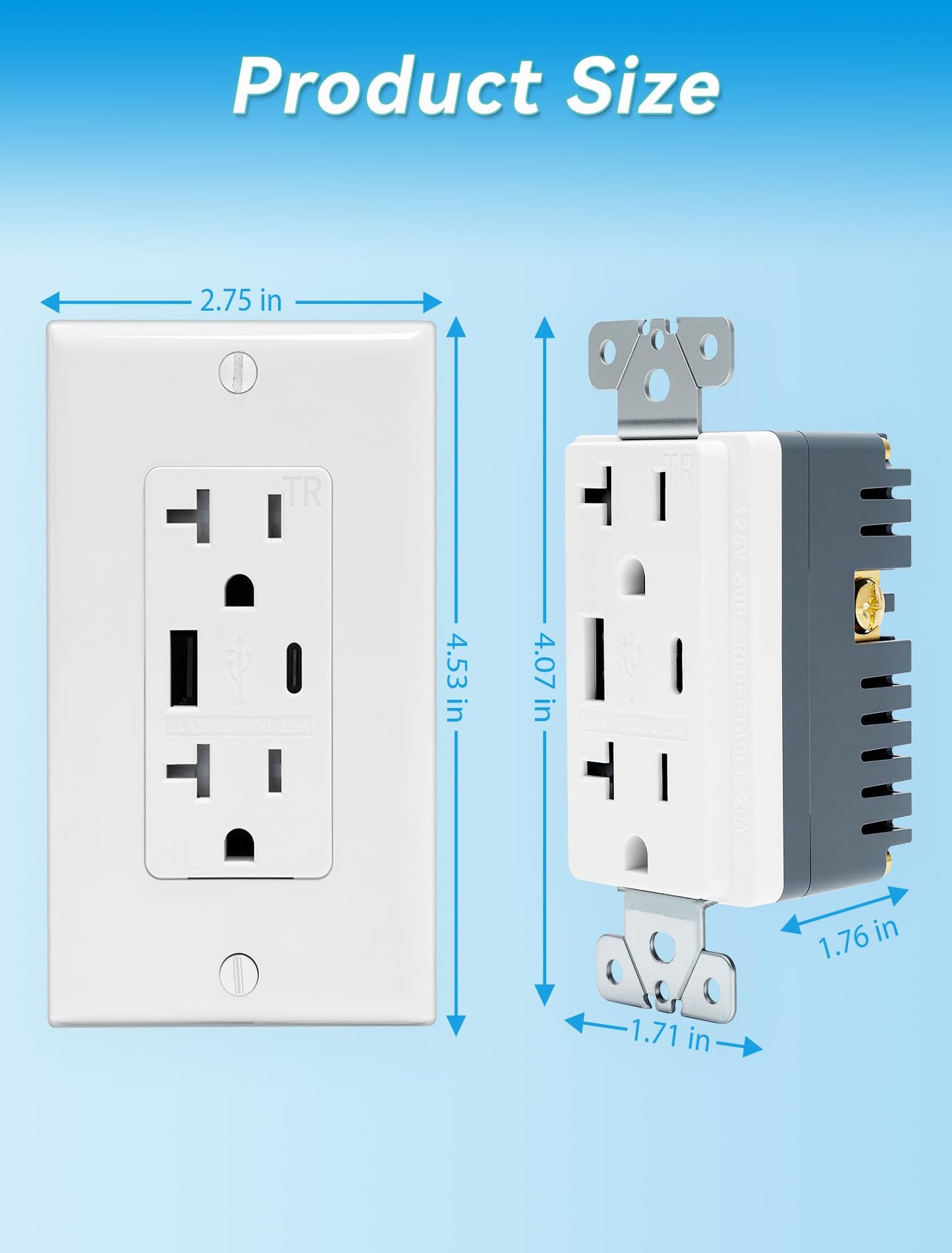 1 Pack USB Outlet 20 Amp TR Tamper Resistant Wall Receptacle with USB C and USB A Ports UL Listed CSA Certified Standard Wall Plate Included White